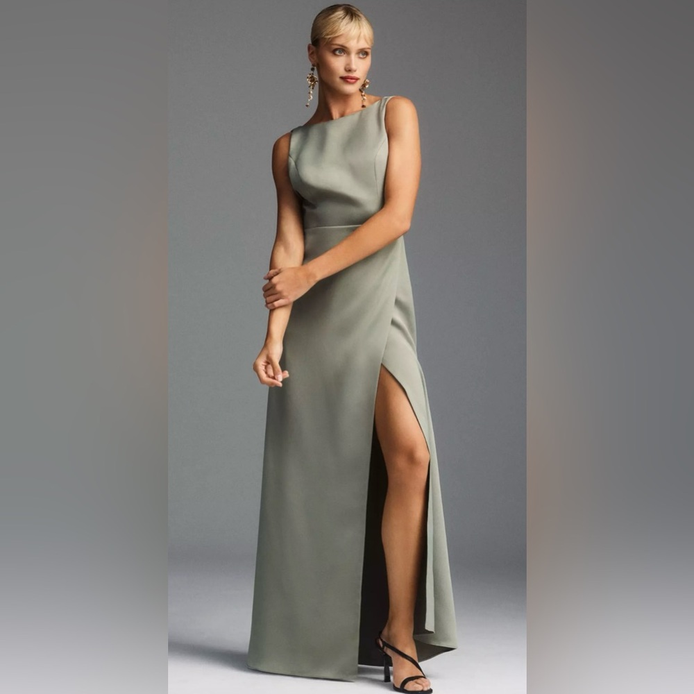BHLDN Olive Green Sleeveless Maxi Dress with Side Slit